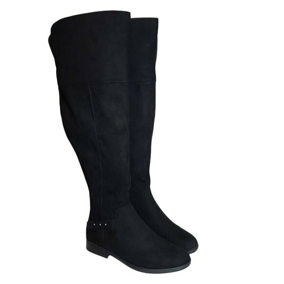 Style & Co Women Lessah Black Closed Toe Zip Over The Knee Flat Boots Size 7 7.5 - Picture 2 of 11